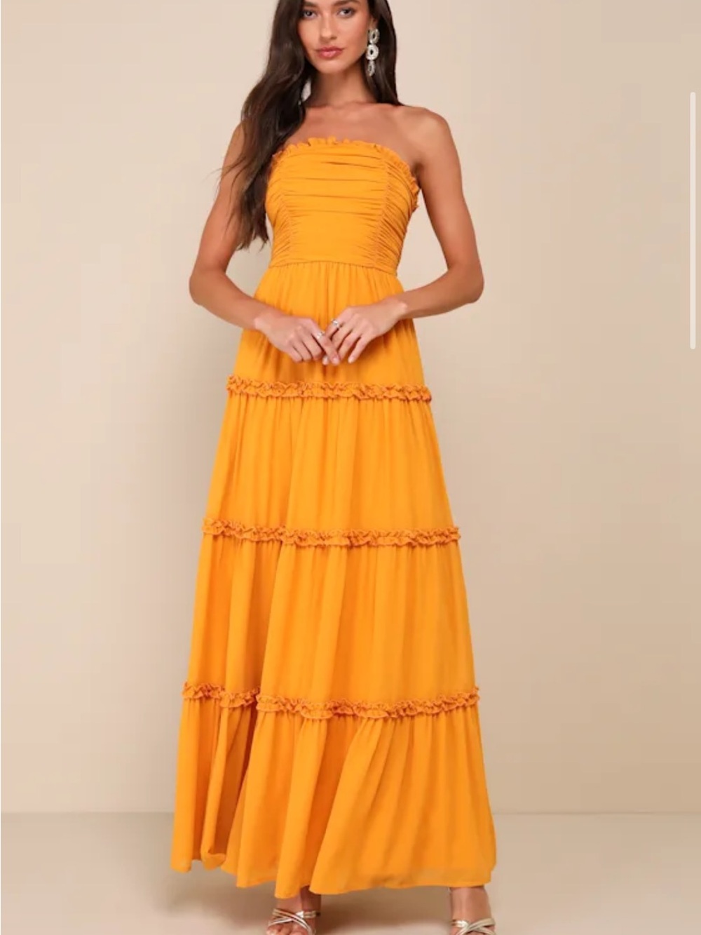 Lulu's Mustard Yellow Tiered Maxi Dress
